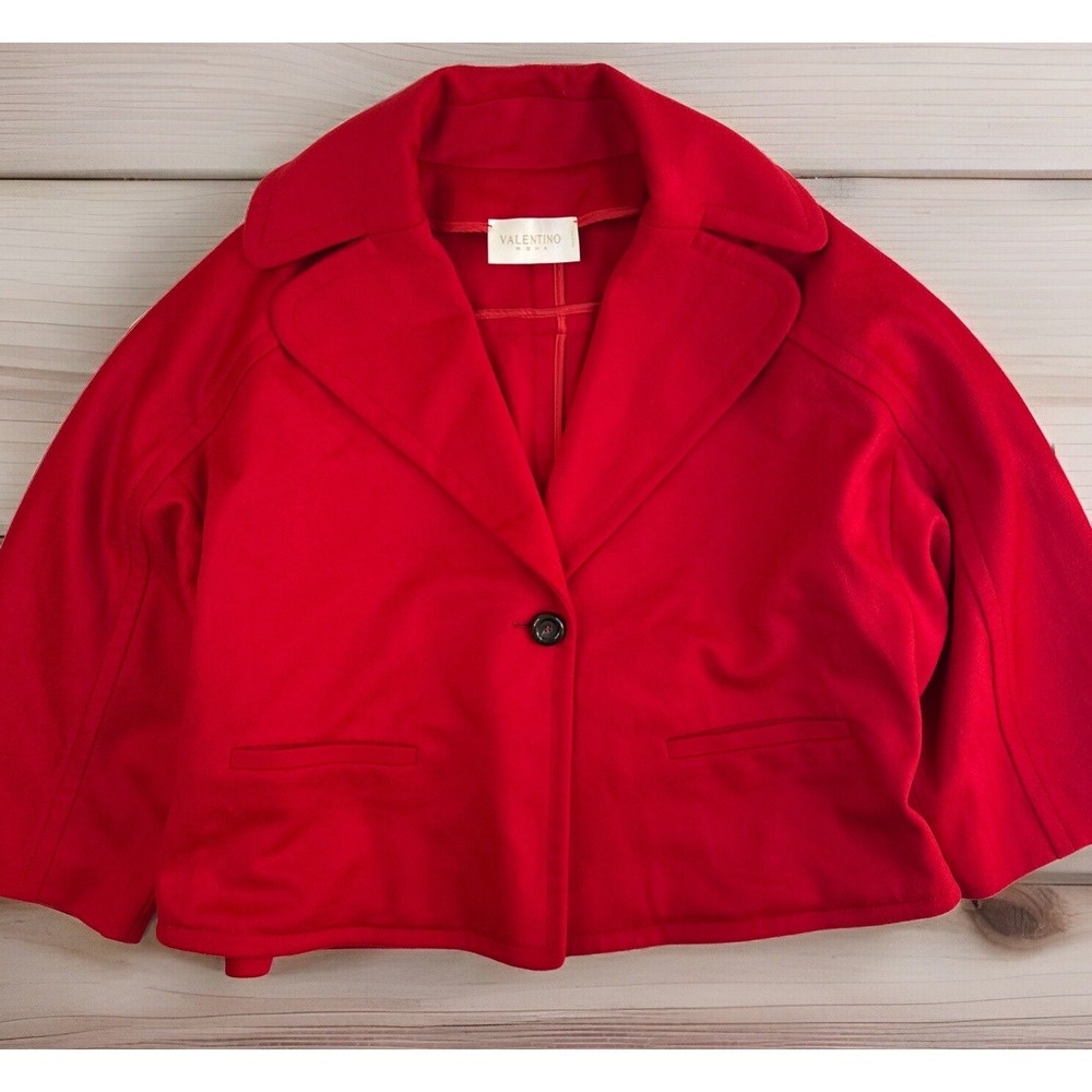 Valentino Roma Womens 46 Wool Felt Car Coat Jacket Red Wrap Blazer Made in Italy